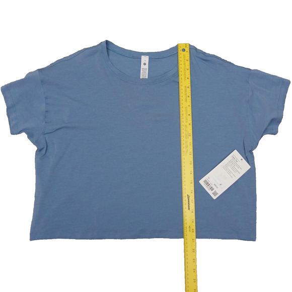 New Lululemon Size 12 Cates Tee Shirt Relaxed Fit Cropped Pima Cotton BLWL Blue - Picture 3 of 7